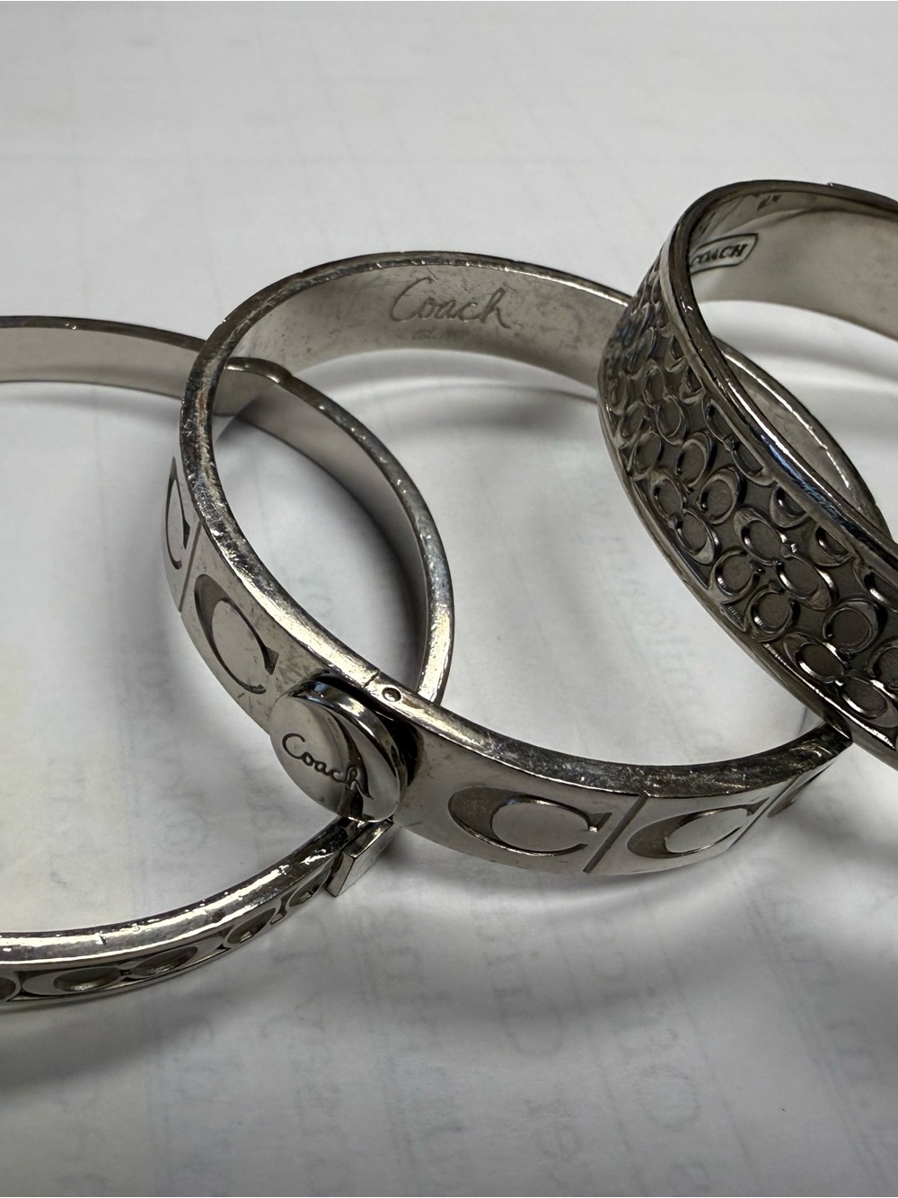 THREE Coach Silver Signature Bangle Bracelets